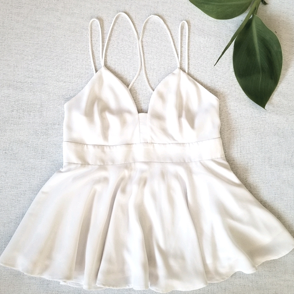 Express White Open Back Peplum White Top